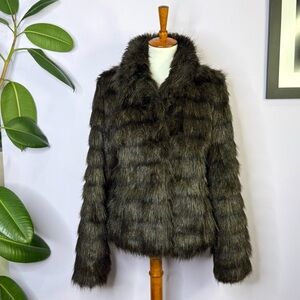 Betsey Johnson Vintage Y2K Black and Brown Faux Fur Coat